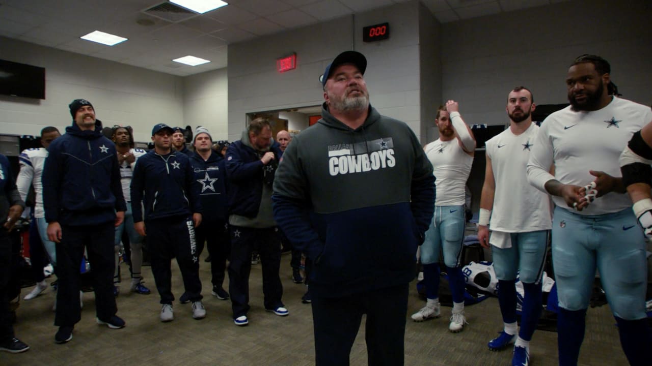 Mike McCarthy leads Dallas Cowboys' locker room party after Tampa