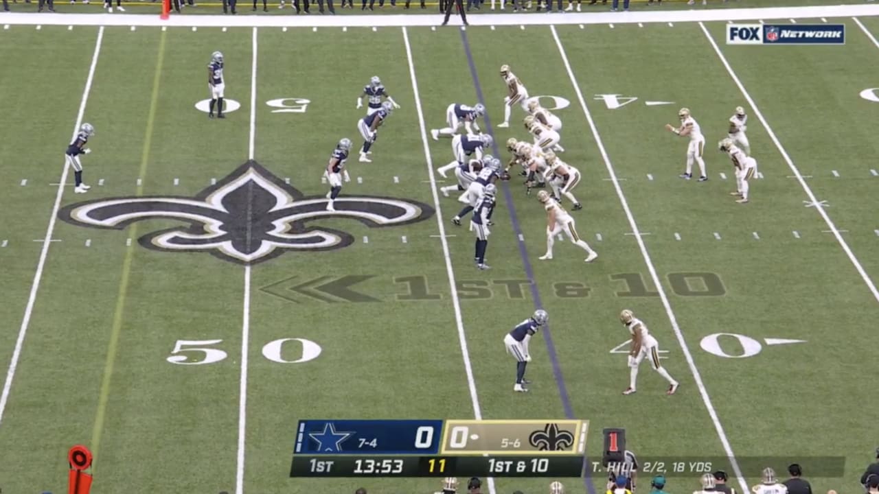 Dallas Cowboys linebacker Micah Parsons swarms New Orleans Saints Taysom  Hill on completely unblocked 11-yard sack