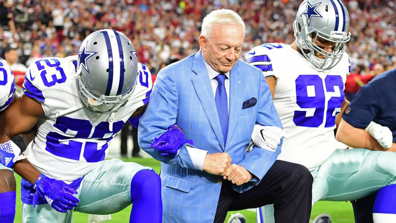 Cowboys stand tall; Jerry Jones joins players for pre-anthem kneel before  game