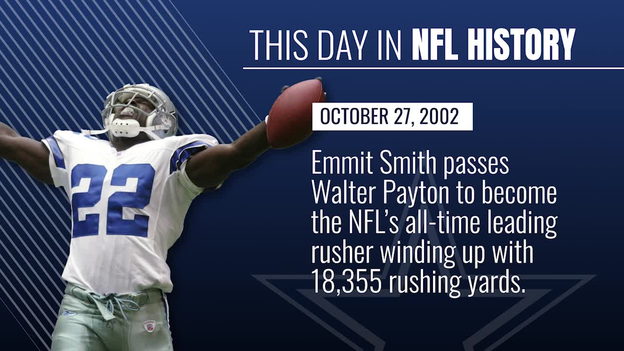 Emmitt Smith breaks Walter Payton's all-time NFL rushing record on