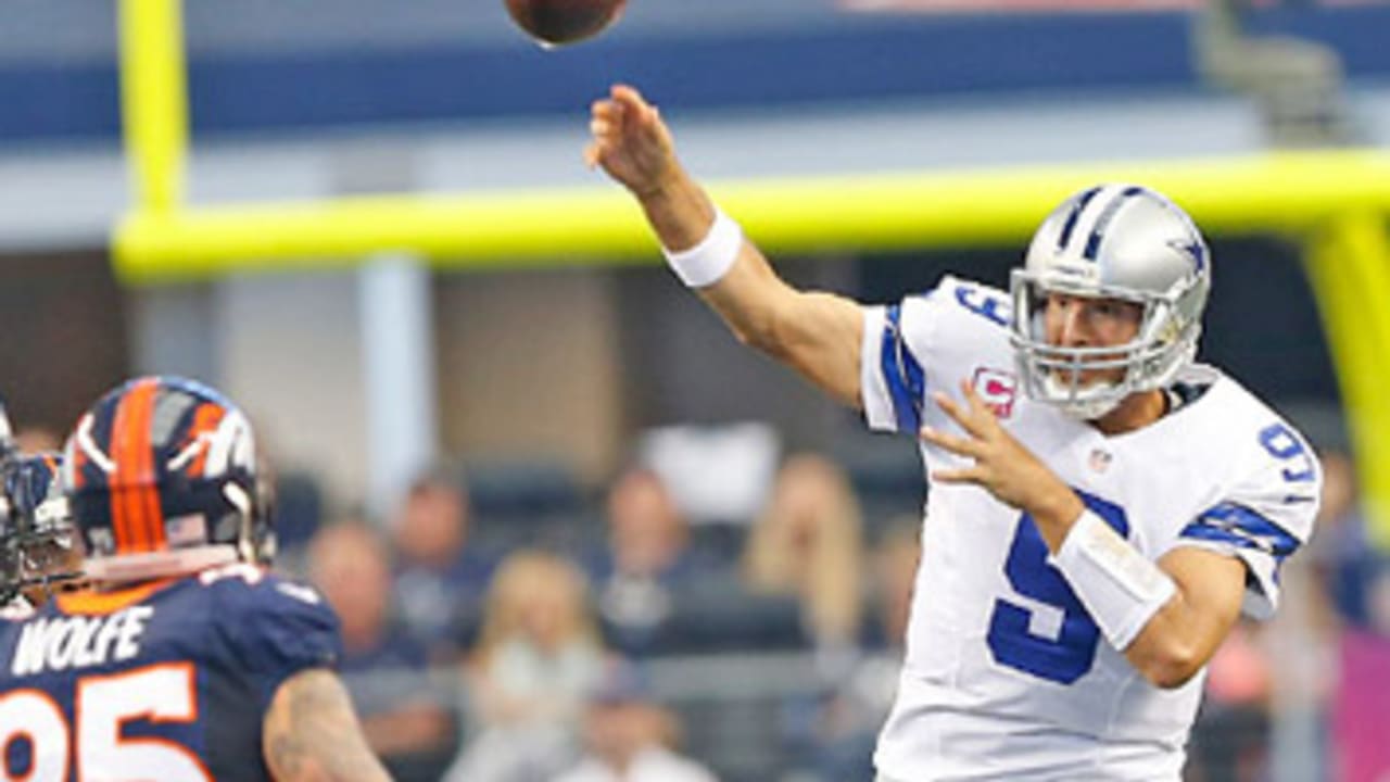 Dallas Cowboys Tony Romo throws a pass out of his own endzone in