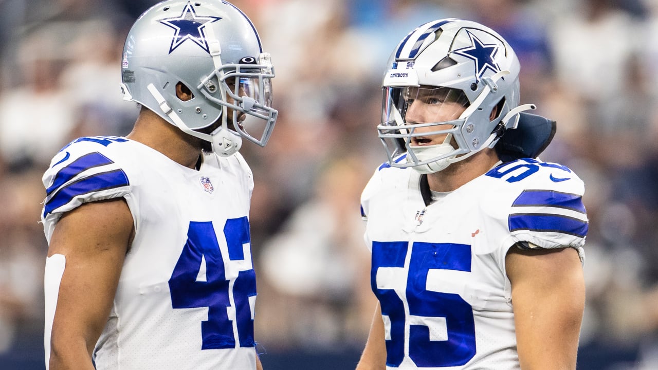 Dallas Cowboys linebacker Anthony Barr (42) runs to cut off the ball  carrier as he defends during an NFL wild-card football game against the  Tampa Bay Buccaneers, Monday, Jan. 16, 2023, in