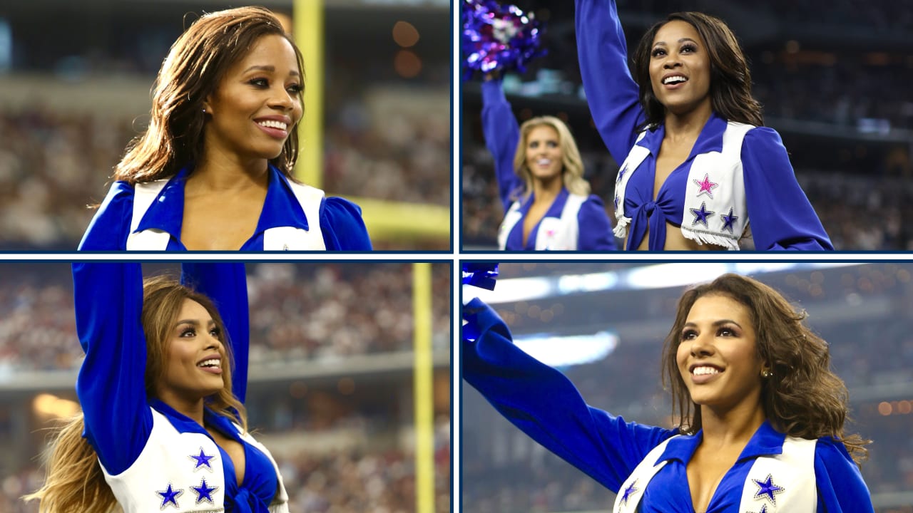 Professional young women cheerleaders in the black-white uniform