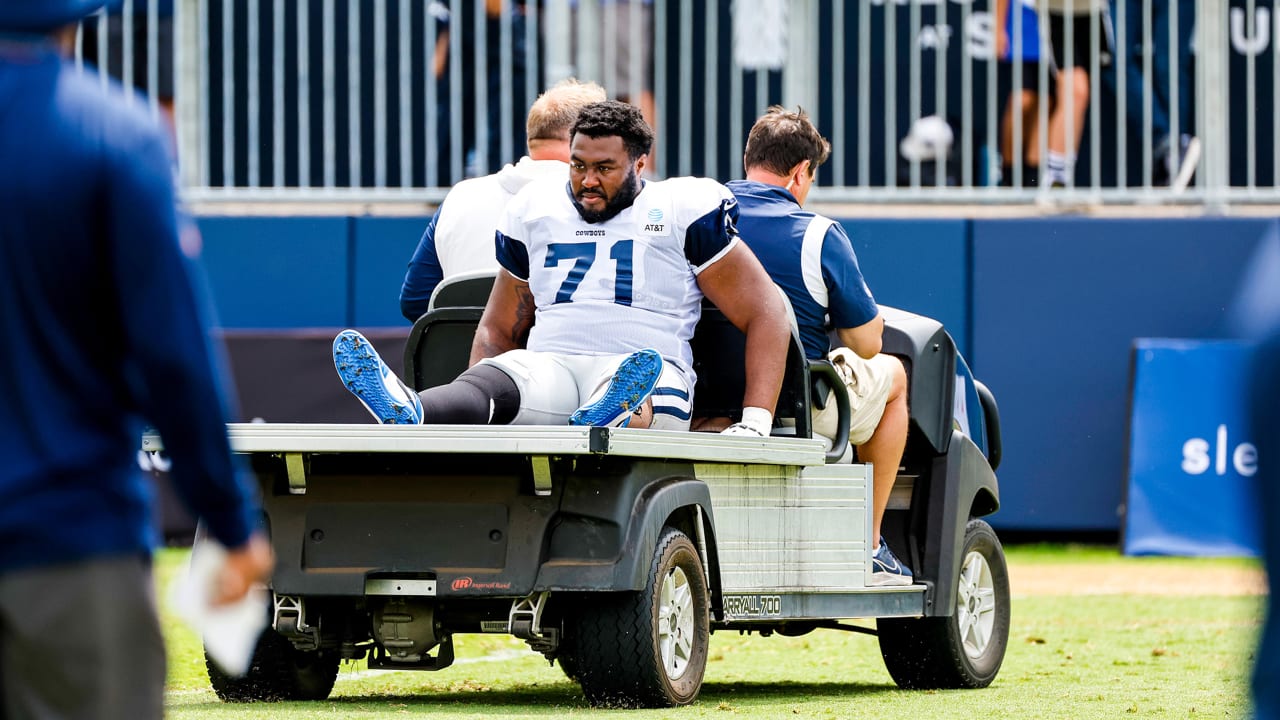 Cowboys camp injury: OL Chuma Edoga carted off of field at