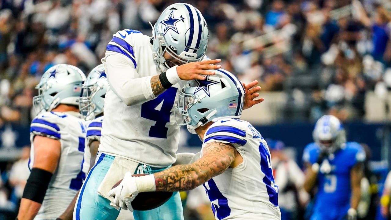 Peyton Hendershot of the Dallas Cowboys celebrates during a game