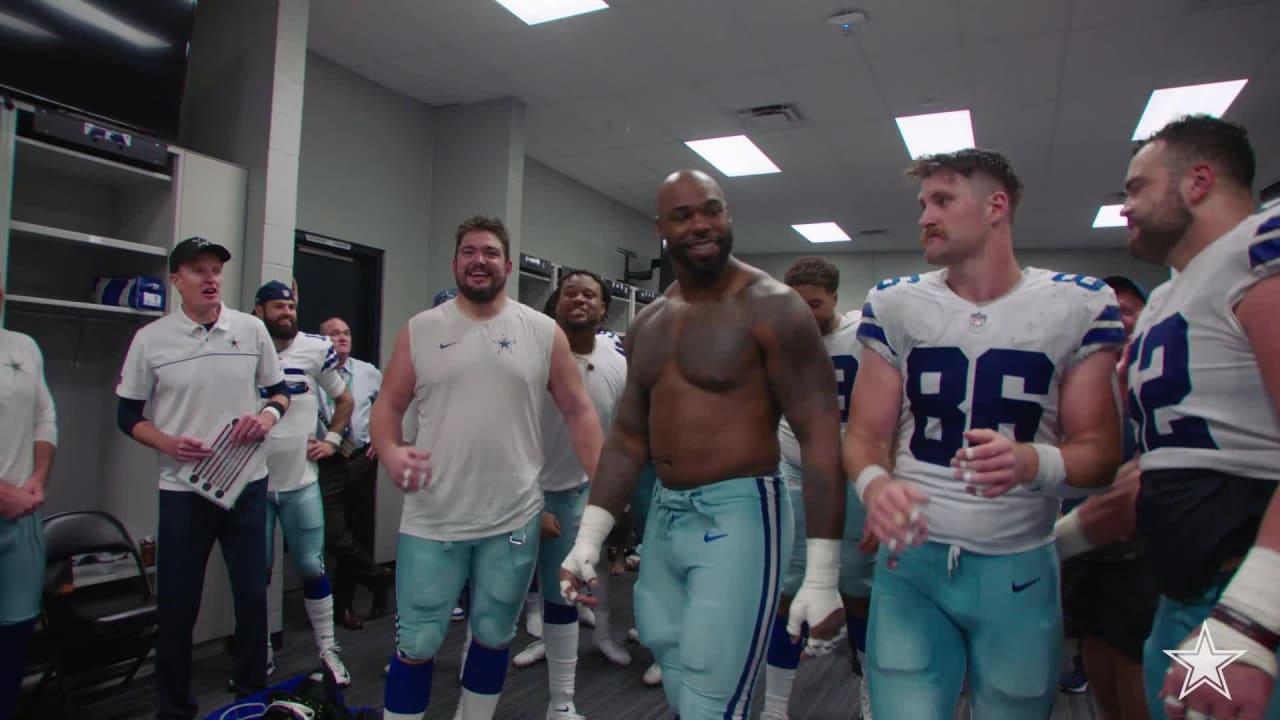 Mike McCarthy leads Dallas Cowboys' locker room party after Tampa