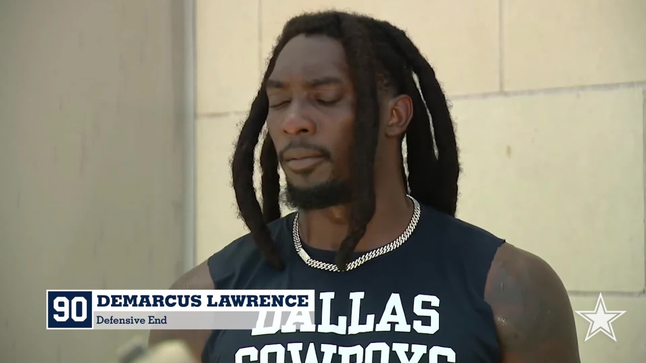 Dallas Cowboys defensive end DeMarcus Lawrence (90) runs a drill