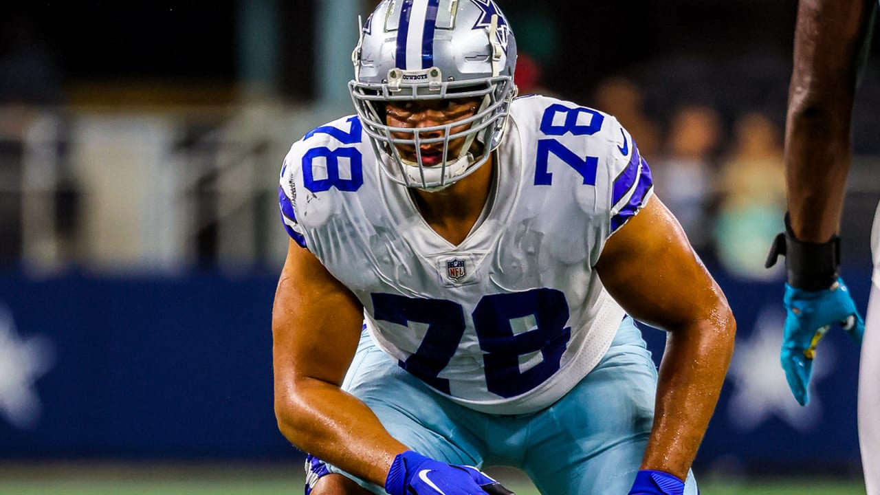 Dallas Cowboys offensive lineman Terence Steele (78) lines up for