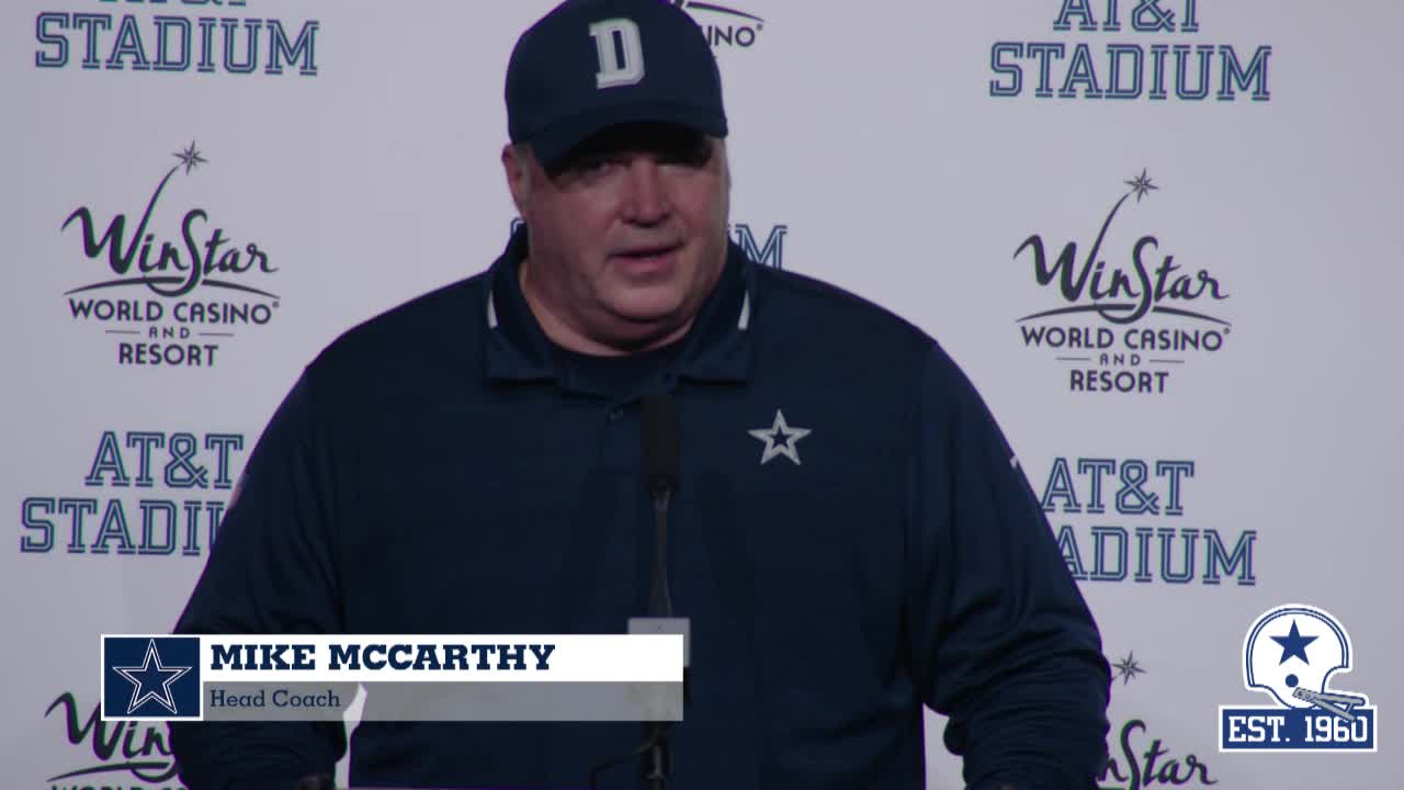 Mike McCarthy leads Dallas Cowboys' locker room party after Tampa