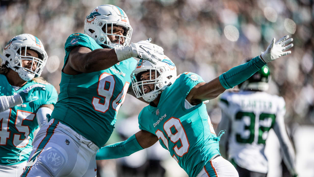 Miami Dolphins safety Brandon Jones (29) gestures to fans as he walks off  the field after an NFL football scrimmage at Hard Rock Stadium, Saturday,  Aug. 5, 2023, in Miami Gardens, Fla. (