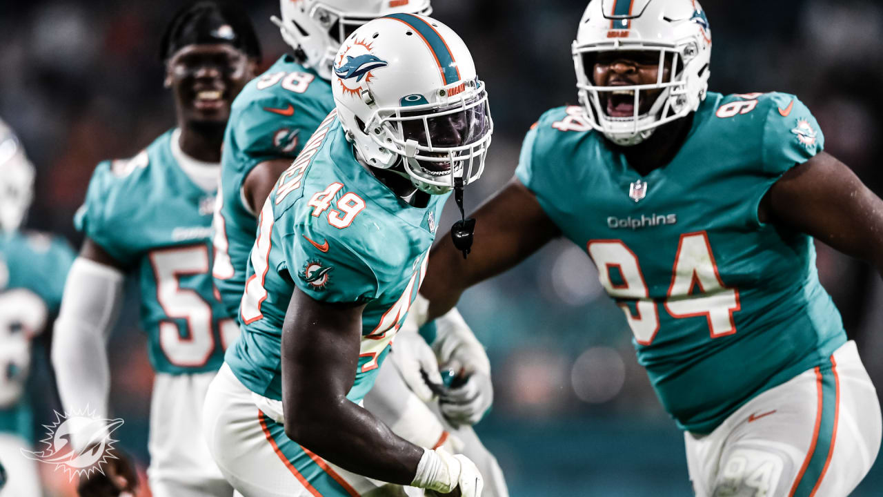 Miami Dolphins linebacker Sam Eguavoen (49) comes off the field after an  NFL football game against the Tennessee Titans, Sunday, Jan. 2, 2022, in  Nashville, Tenn. (AP Photo/John Amis Stock Photo - Alamy