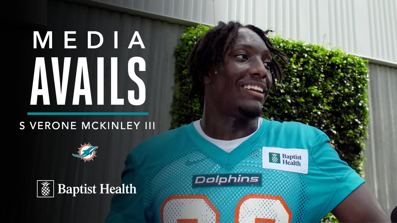 Miami Dolphins safety Verone McKinley jumps in the air to catch the News  Photo - Getty Images