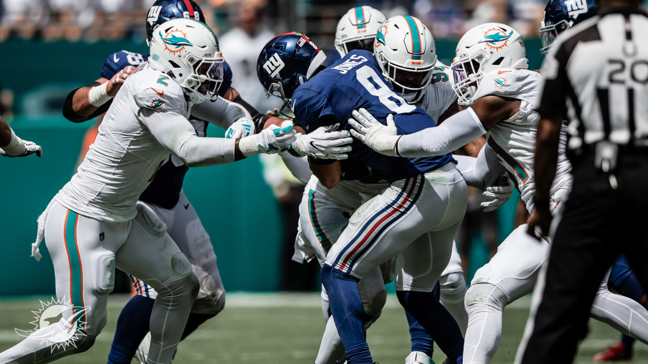 Miami Dolphins linebacker Bradley Chubb (2) runs a paly during an NFL  football game between the