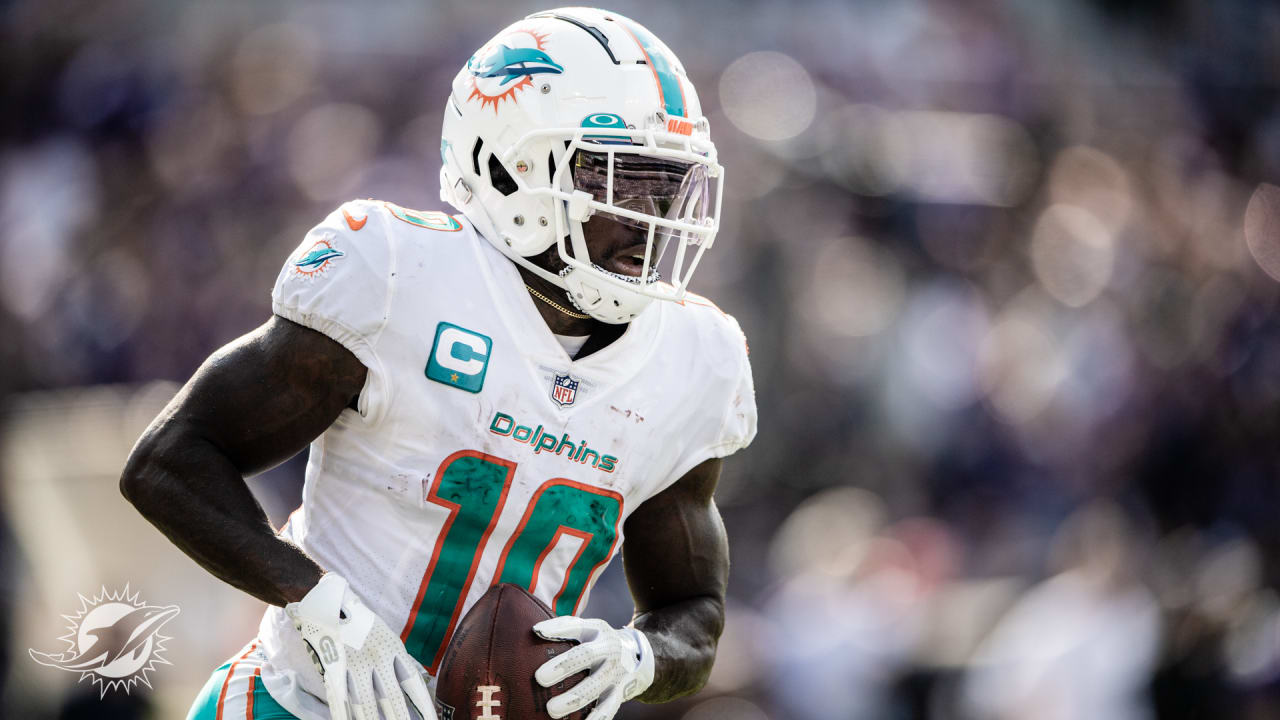 Tyreek Hill Miami Dolphins Unsigned Celebrates a Touchdown Photograph