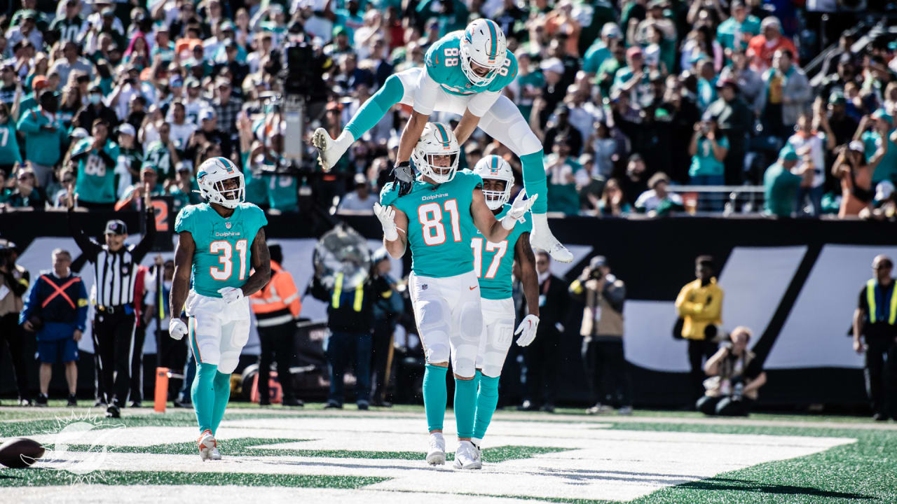 Miami Dolphins tight end Durham Smythe (81) runs drills during