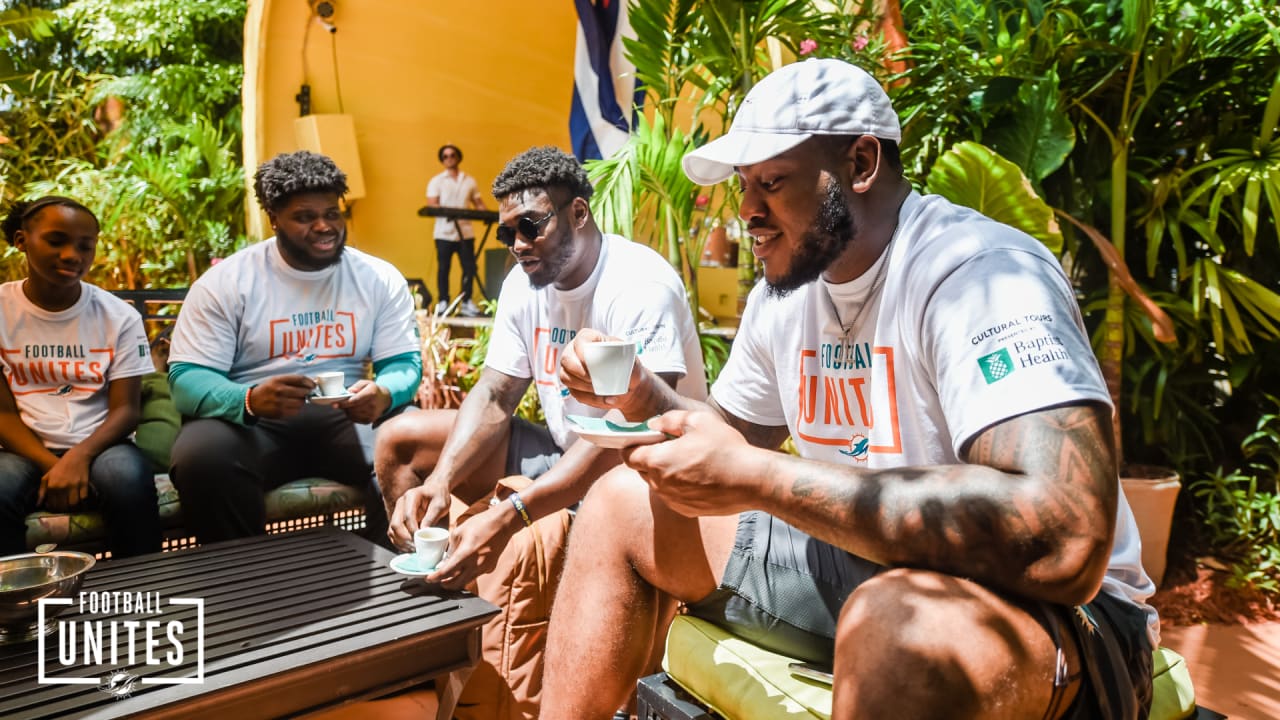 Fans celebrating Hispanic Heritage Month watch the Miami Dolphins