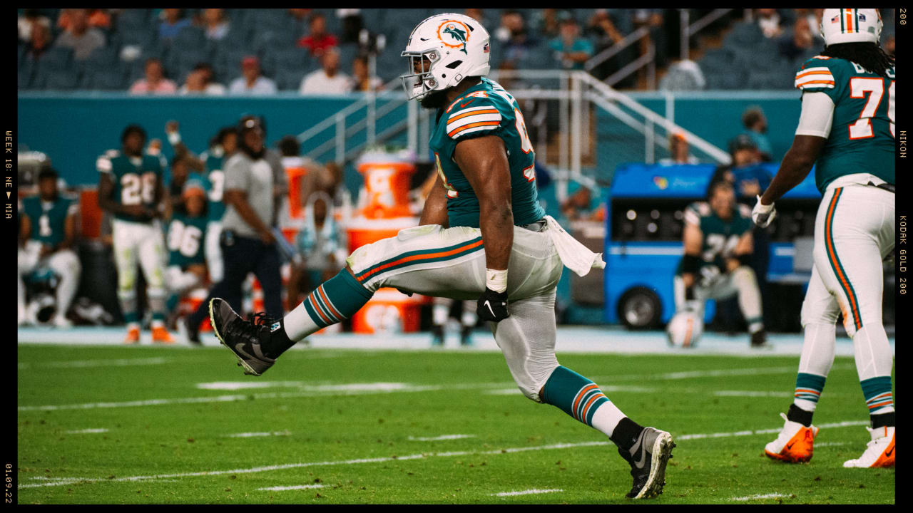 Miami Dolphins running back Duke Johnson (28) walks on the sidelines during  an NFL football game against the New York Jets, Sunday, Dec. 19, 2021, in  Miami Gardens, Fla. (AP Photo/Doug Murray