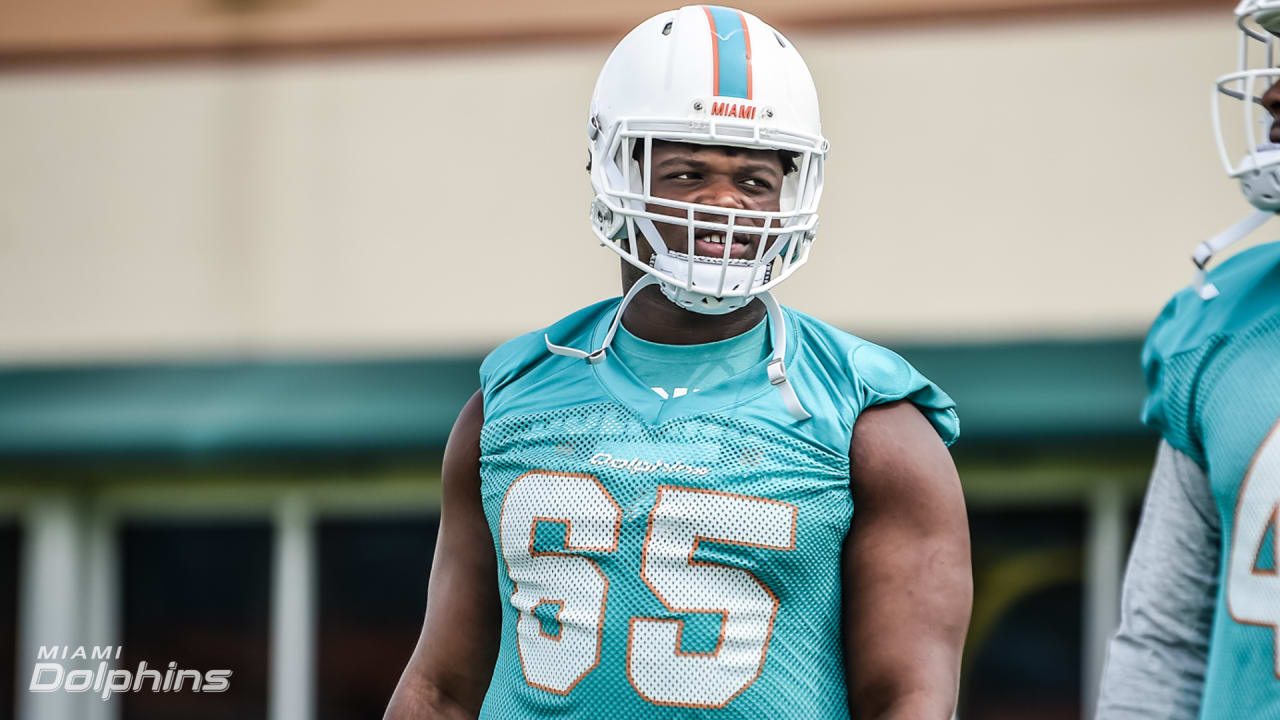 Miami Dolphins defensive tackle Anthony Moten (43) attempts to