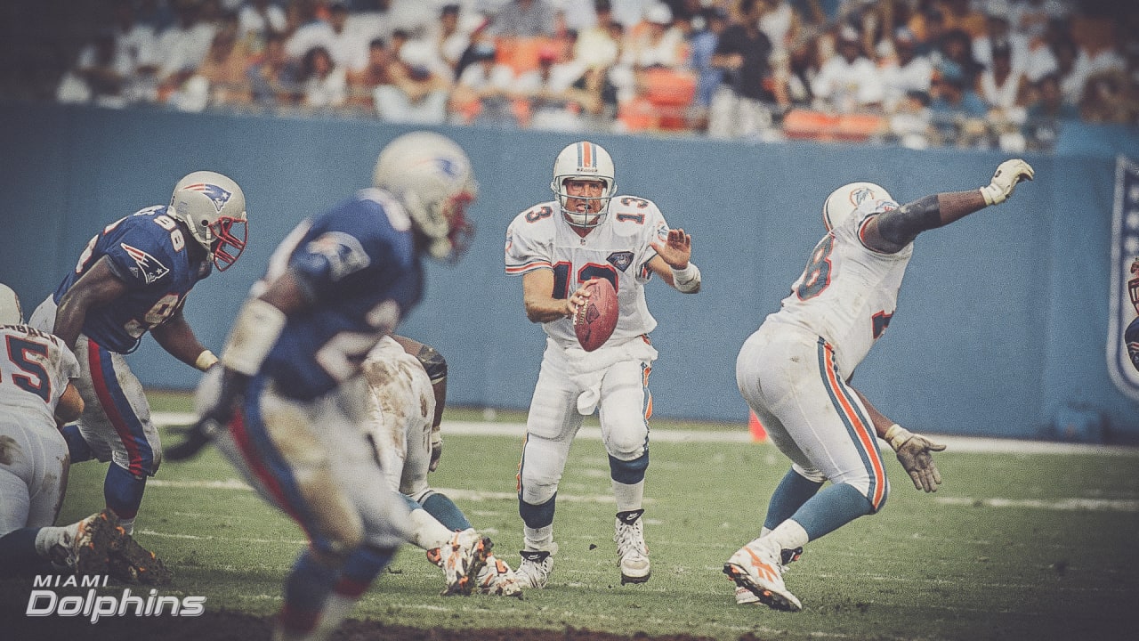 Quarterback Dan Marino of the Miami Dolphins looks on from the