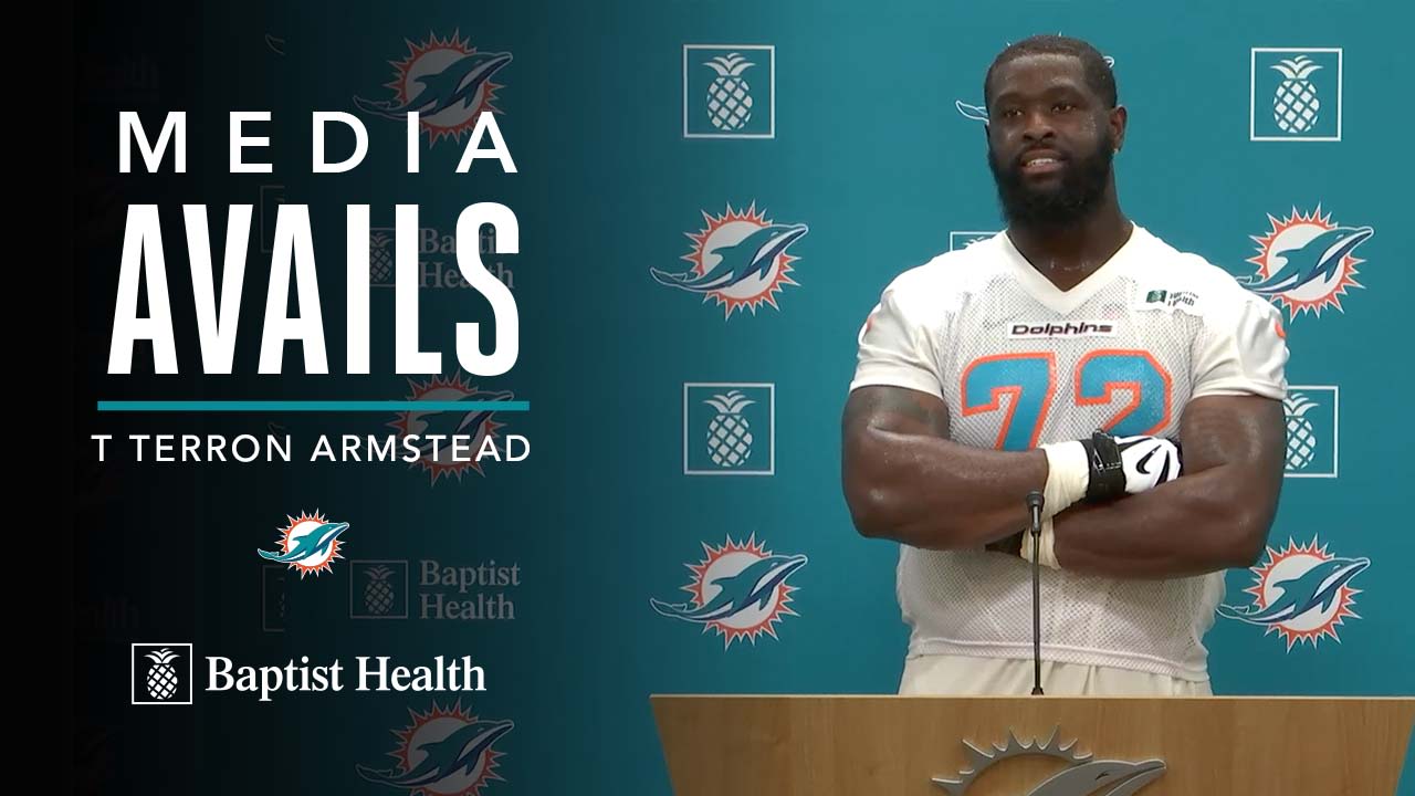 Terron Armstead meets with the media