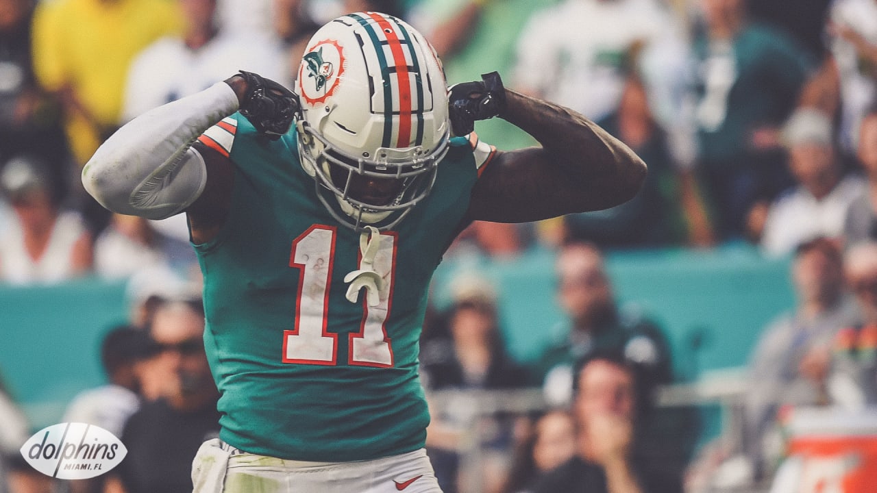 DeVante Parker of the Miami Dolphins makes a catch against the New