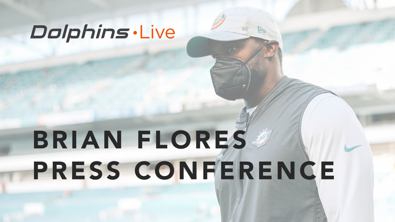 Miami Dolphins head coach Brian Flores attends a news conference