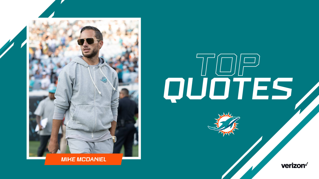 Miami Dolphins head coach Mike McDaniel walks onto the field wearing a shirt  showing support for Buffalo Bills safety Damar Hamlin (3) before an NFL  football game against the New York Jets