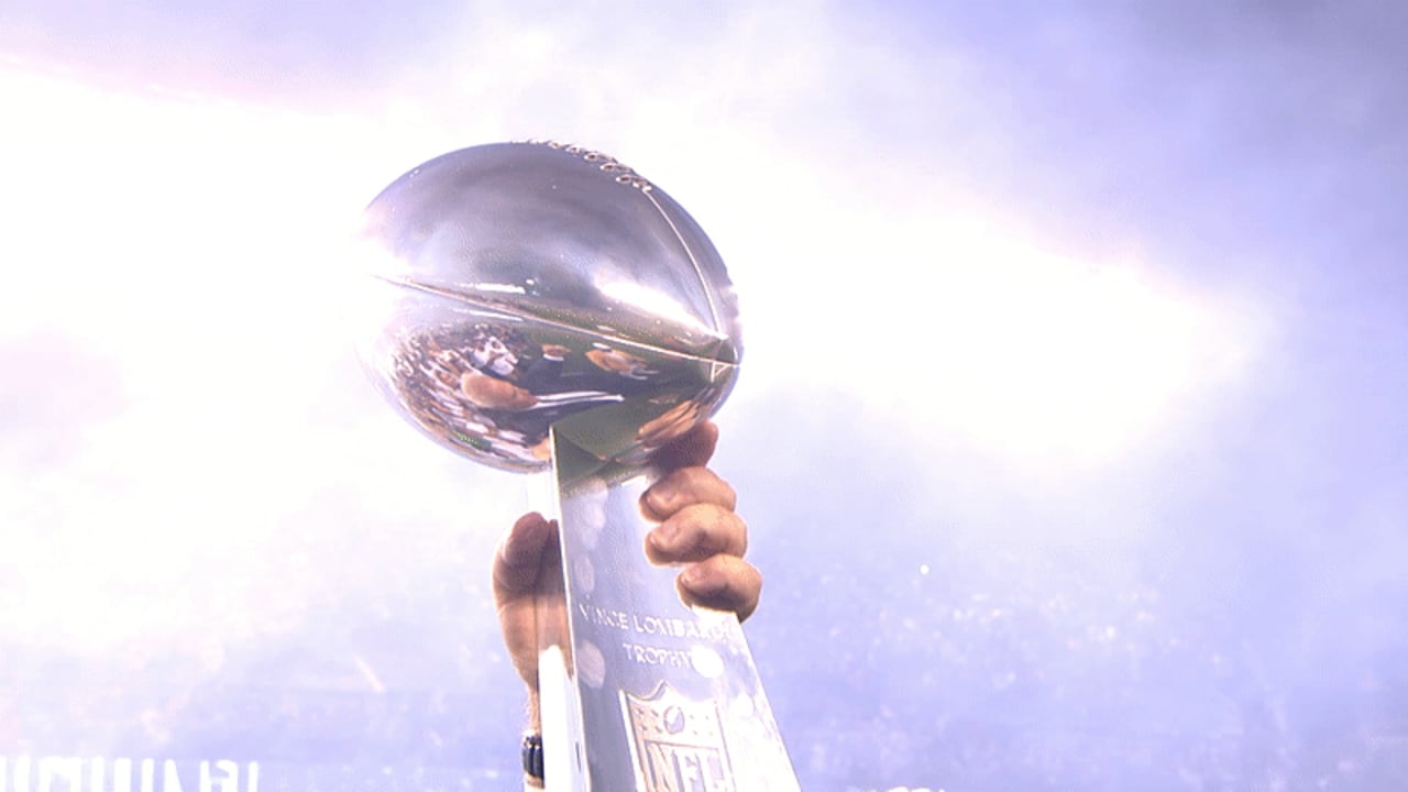 Philadelphia Eagles celebrate with the Vince Lombardi trophy after