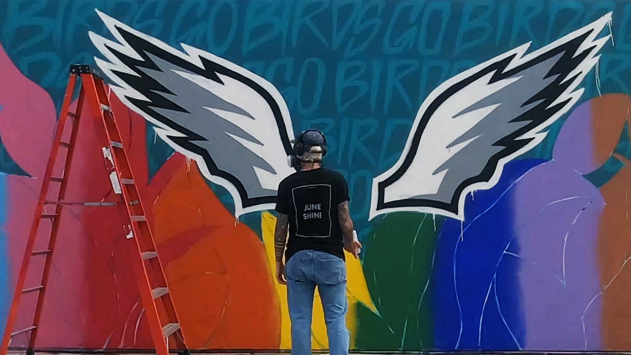 Eagles unveil rainbow Eagle wings mural for Pride Month