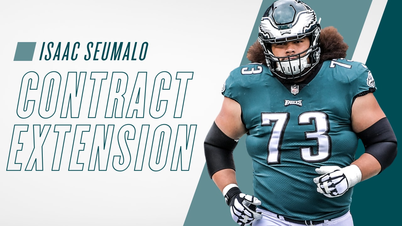 Isaac Seumalo Philadelphia Eagles Game-Used #73 White Jersey from the  2017-18 and 2018-19 NFL Seasons - Size 46+4 - 43605