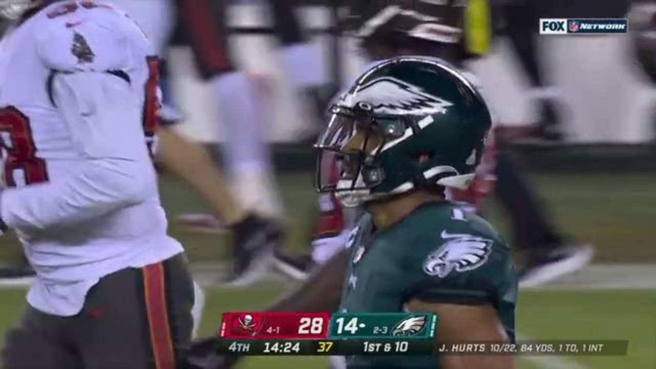 Can't-Miss Play: Philadelphia Eagles quarterback Jalen Hurts hits Eagles  wide receiver Devonta Smith in stride on a 63-yard bomb for a touchdown