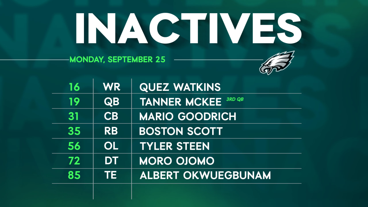 Eagles vs. Buccaneers inactives Who's in, who's out for Monday Night(02)