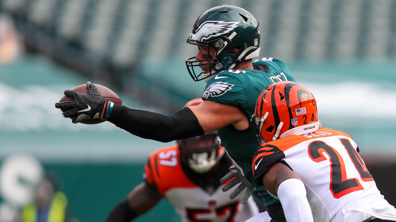 Philadelphia Eagles' Zach Ertz runs after a catch for a touchdown during  the first half of an NFL football game against the Chicago Bears, Sunday,  Nov. 3, 2019, in Philadelphia. (AP Photo/Matt