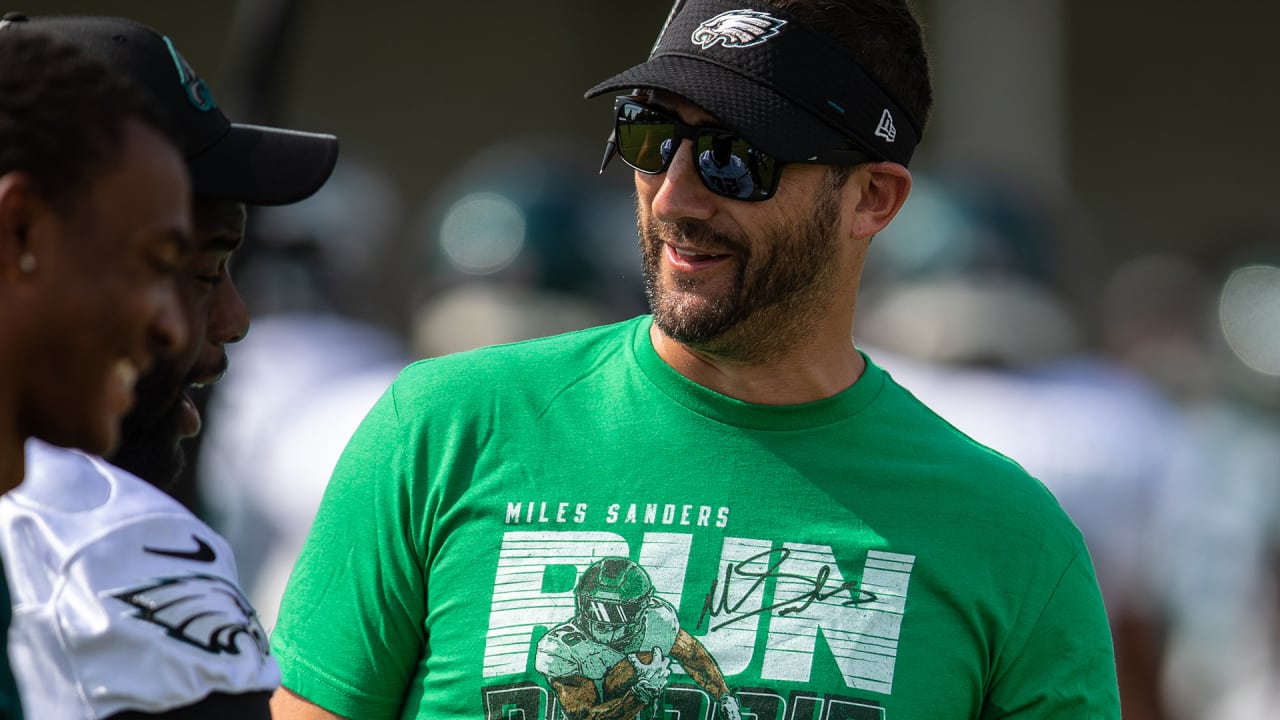 Eagles head coach Nick Sirianni wearing a t-shirt of his favorite