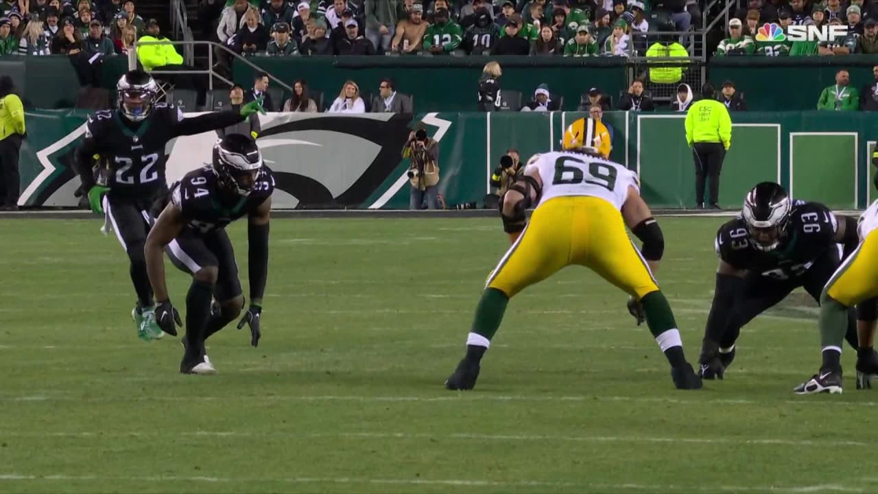 Highlight: Josh Sweat cleans up Suh's pressure on Rodgers with 3-yard sack