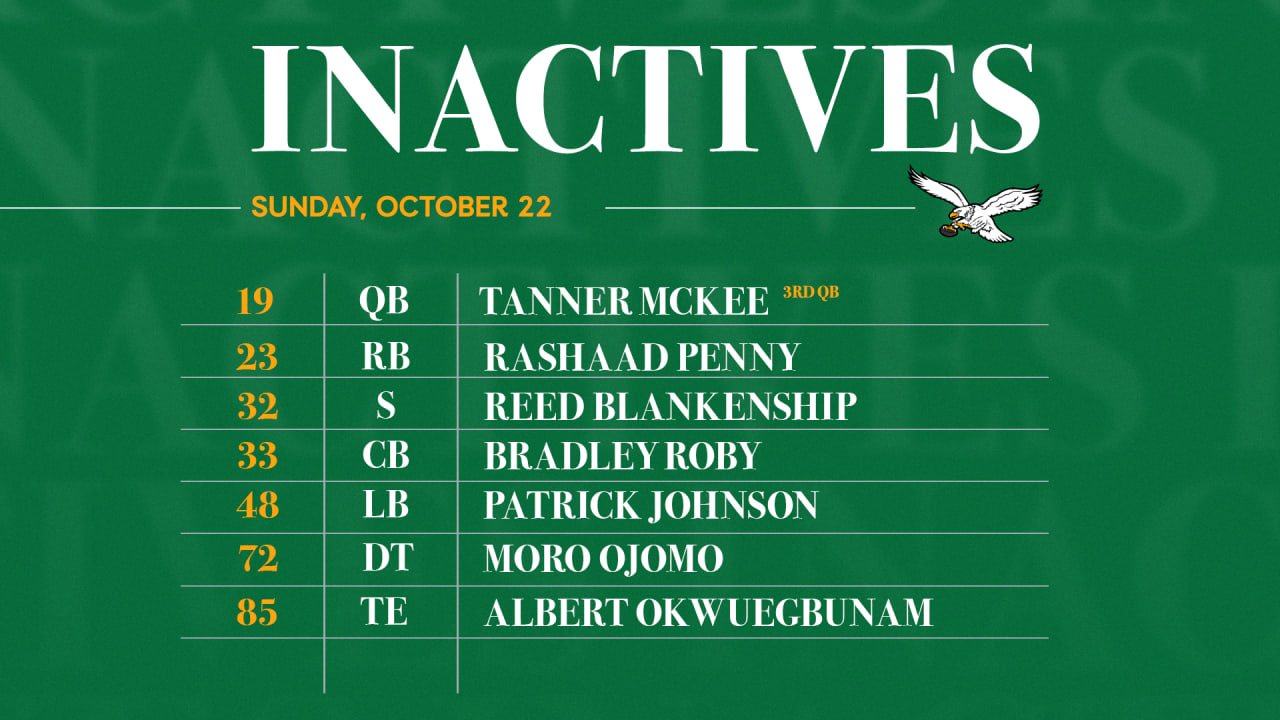 Week 7 inactives | Dolphins vs. Eagles