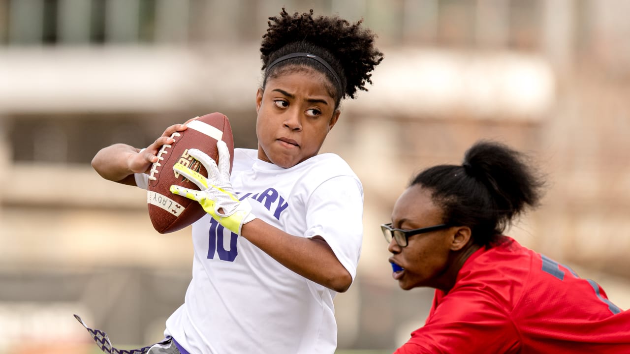 Girls flag football team representing the Patriots set to compete