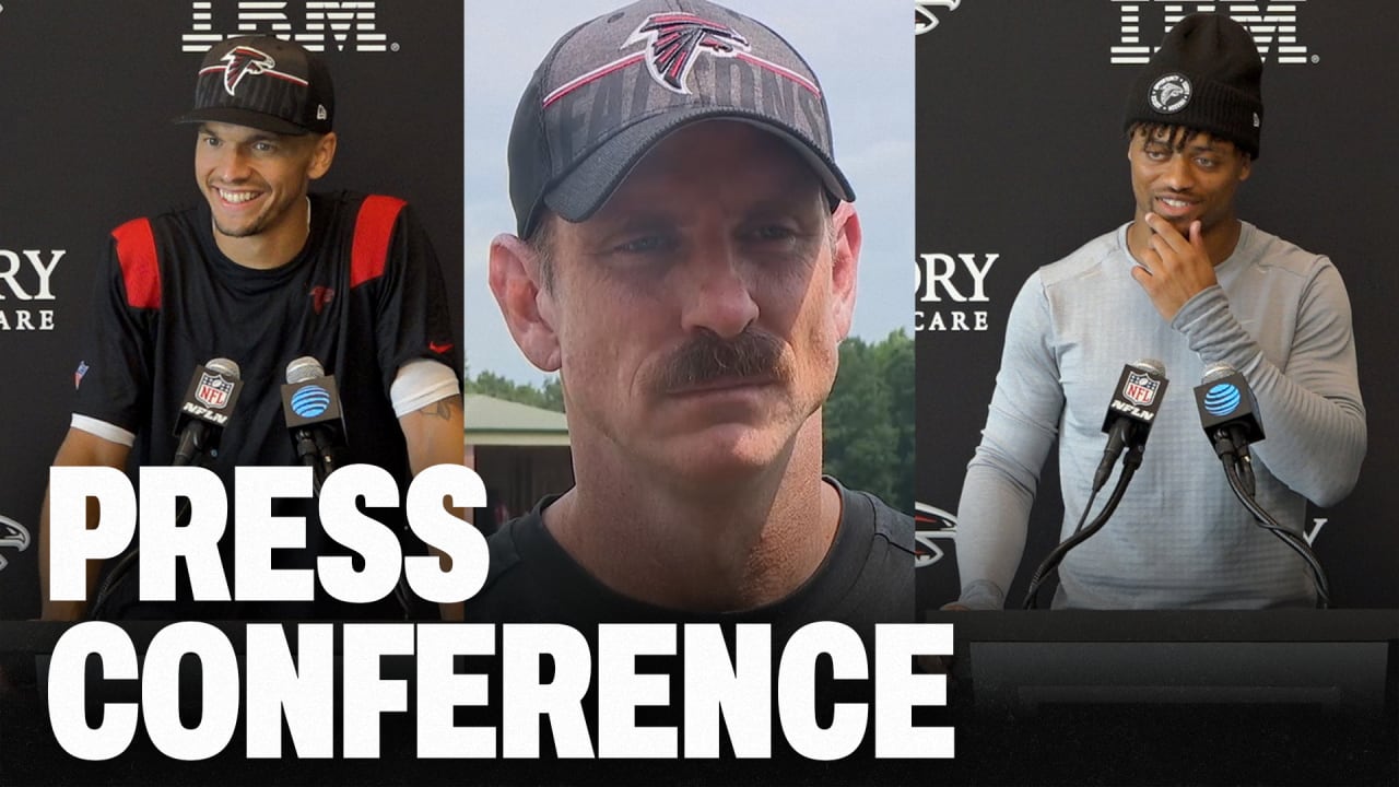 Desmond Ridder, A.J. Terrell, Ryan Nielsen and others speak to media at ...