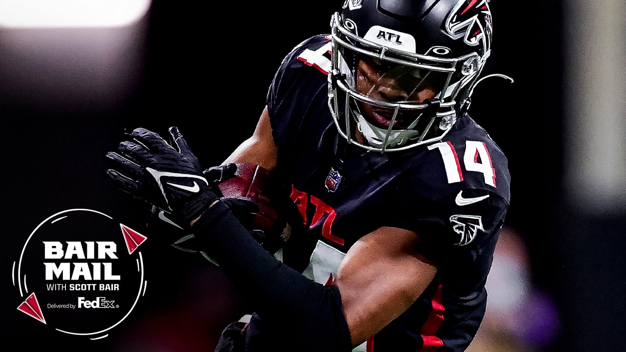 Atlanta Falcons outside linebacker Adetokunbo Ogundeji (92) works during  the second half of an NFL football game against the New England Patriots,  Thursday, Nov. 18, 2021, in Atlanta. The New England Patriots