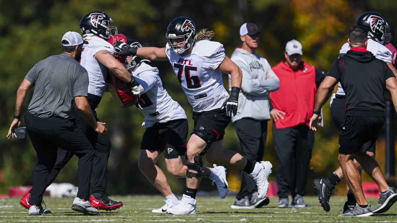 Atlanta Falcons guard Germain Ifedi (74) watches before a