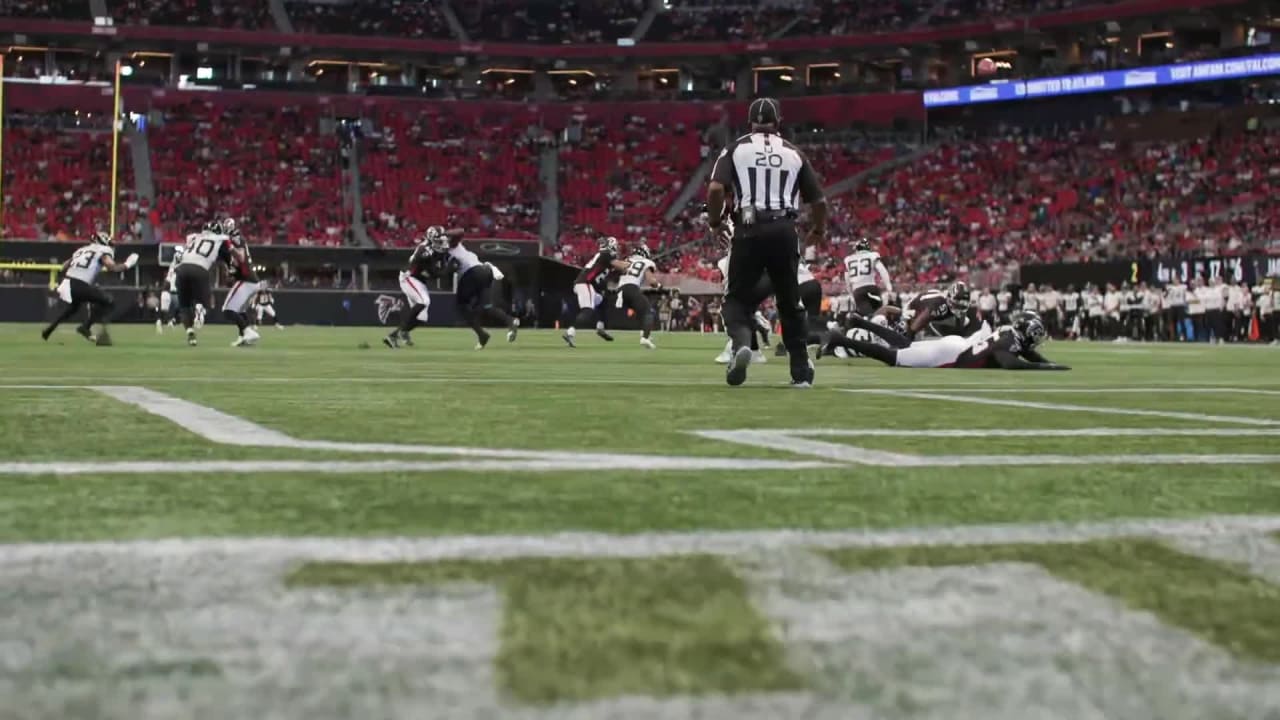 Atlanta Falcons linebacker Quinton Bell (56) works during the