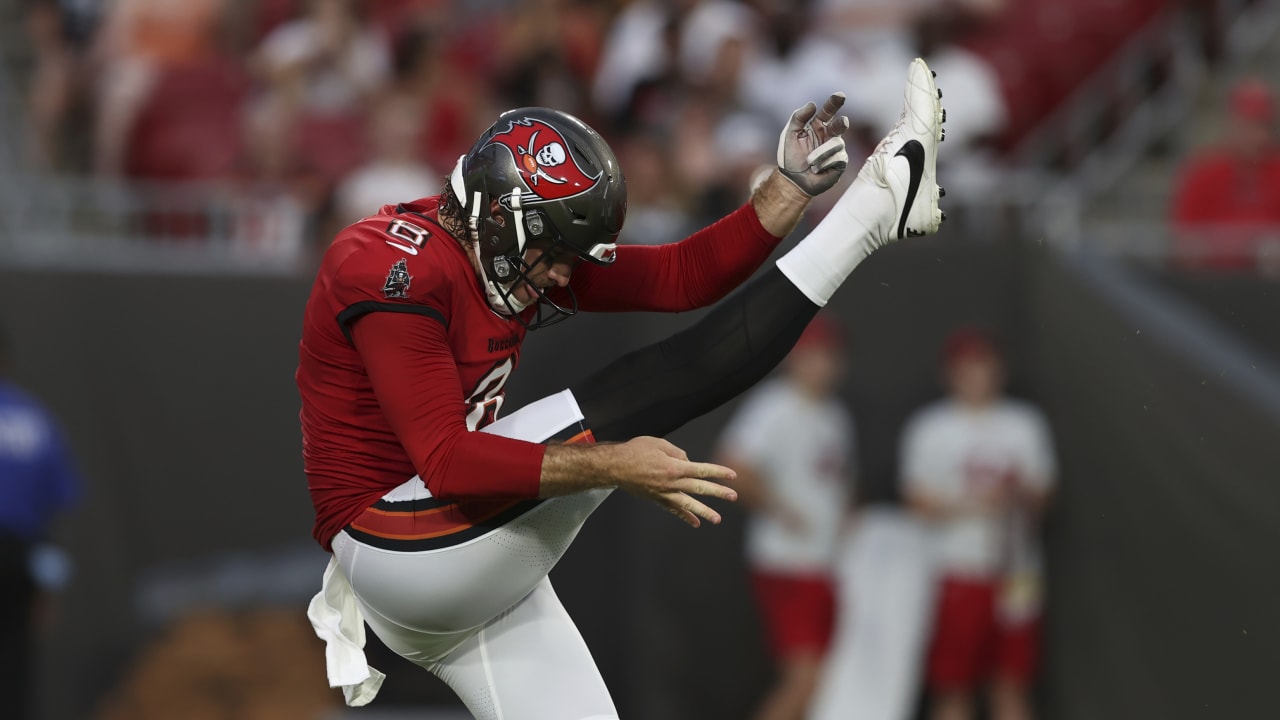 Atlanta Falcons Punter Bradley Pinion kicks a punt during an NFL