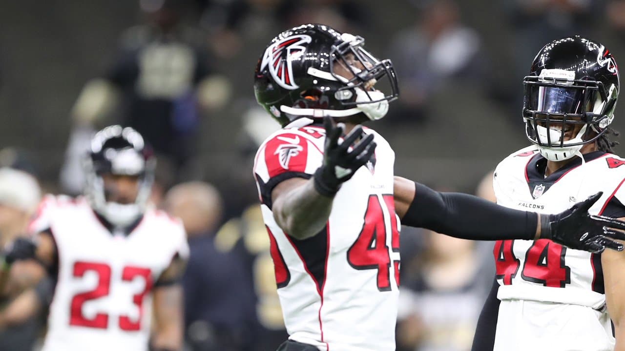 Deion Jones intercepts Drew Brees to seal victory over Saints