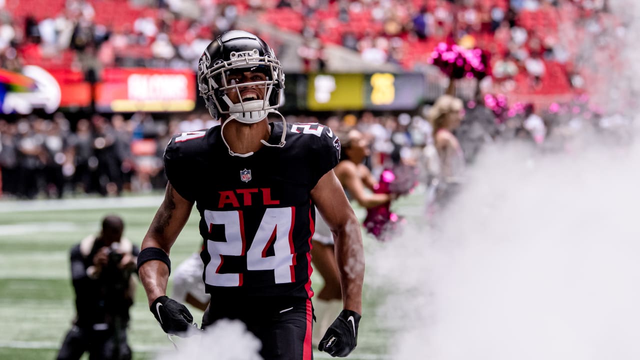 Atlanta Falcons cornerback A.J. Terrell (24) leaves the field