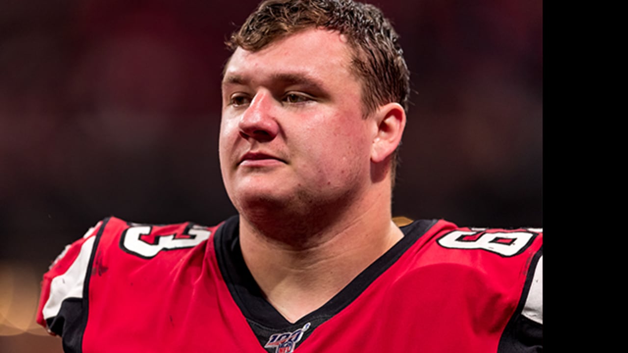 Atlanta Falcons guard Chris Lindstrom (63) lines up during the first half  of an NFL football game against the San Francisco 49ers, Sunday, Oct. 16,  2022, in Atlanta. The Atlanta Falcons won