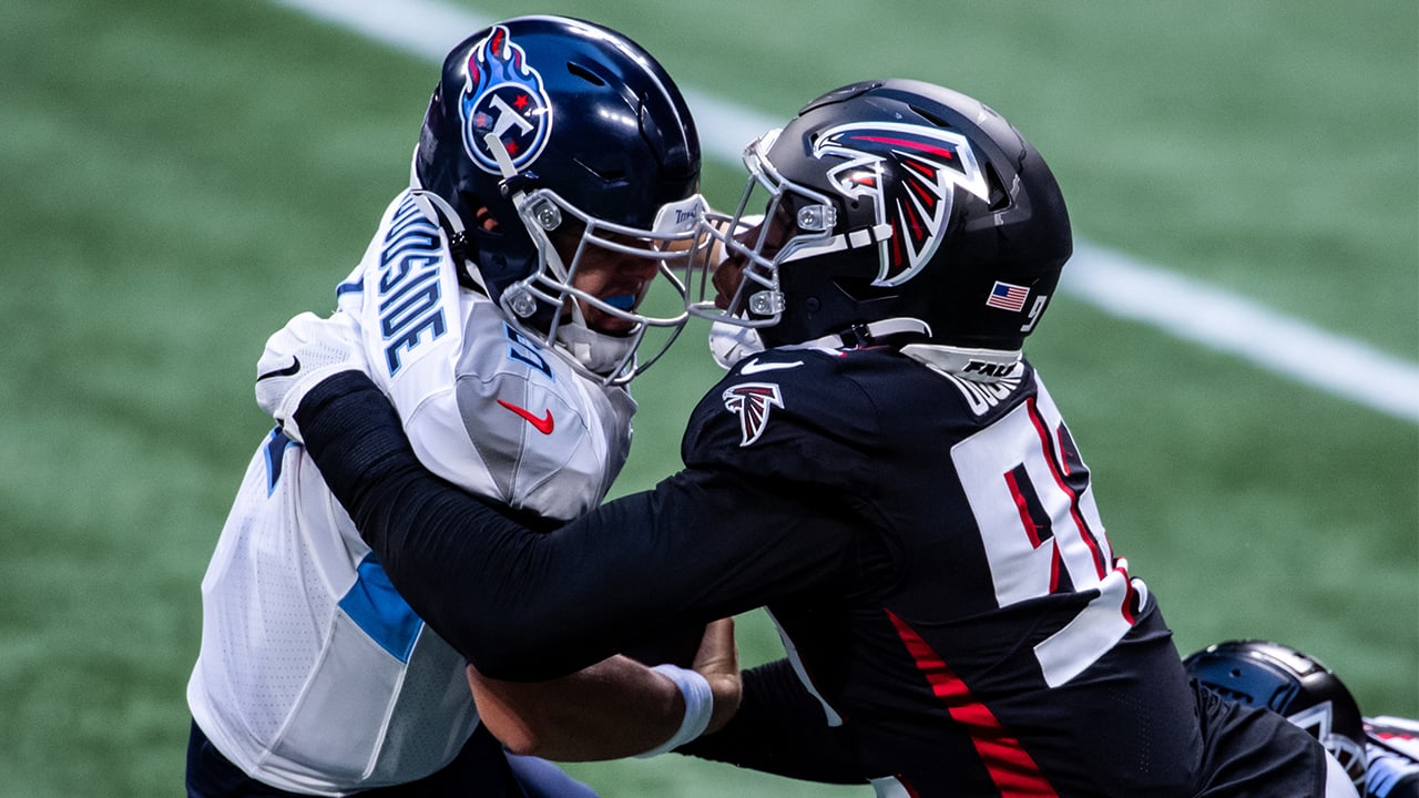 Atlanta Falcons kicker Younghoe Koo #7 looks on during pregame before the  game against the Los Angeles Charge…