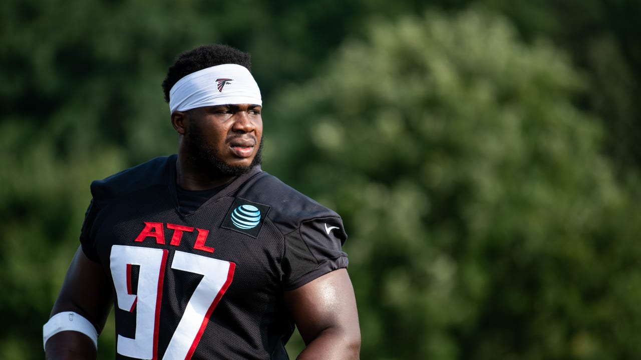 Atlanta Falcons defensive lineman Grady Jarrett #97 reacts during