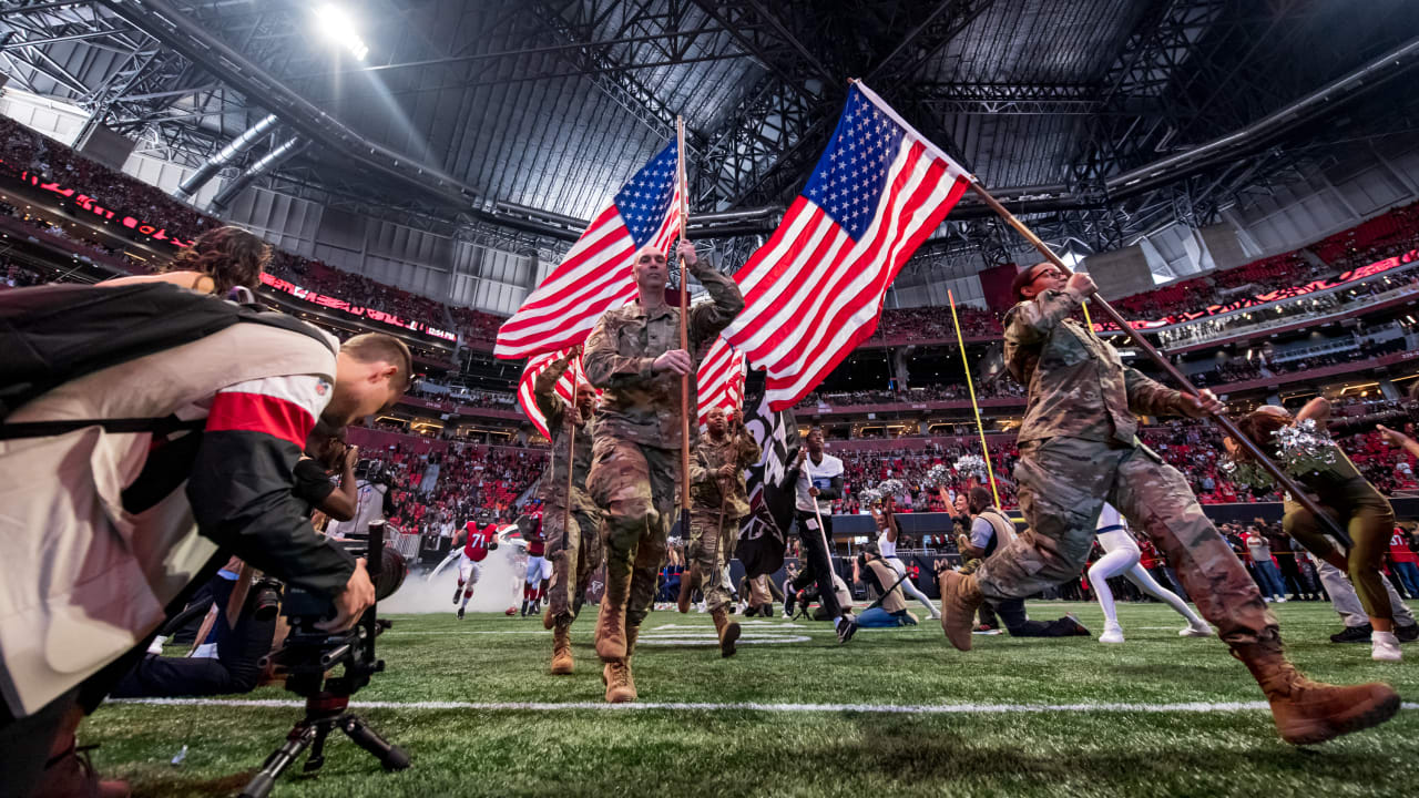 Salute to Service on the field at AT&T Stadium prior to an NFL