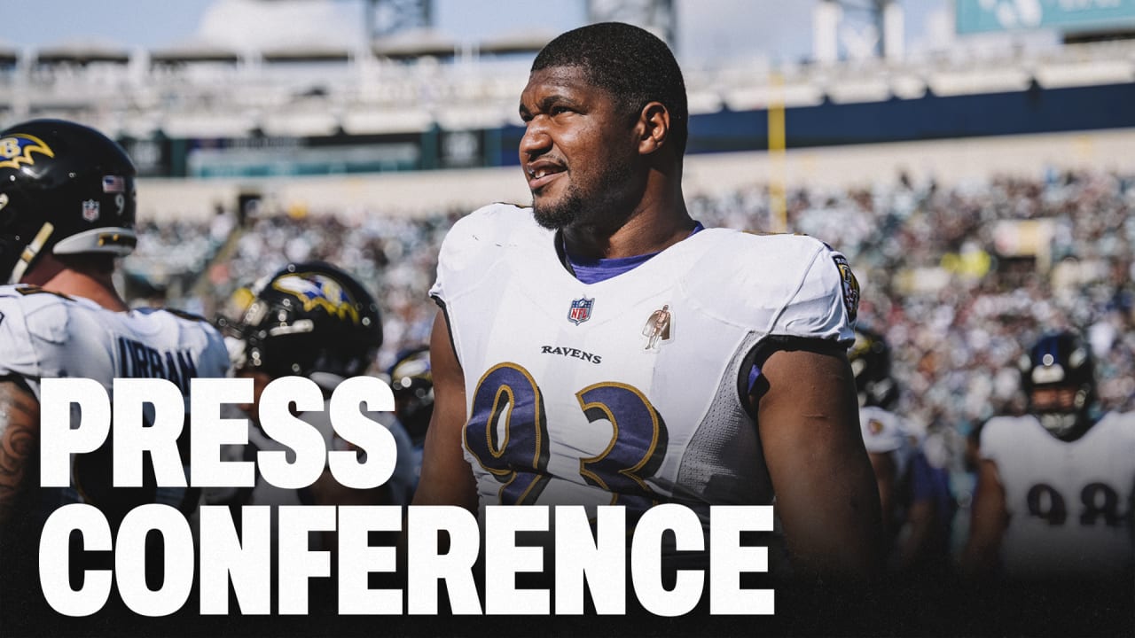Calais Campbell speaks to the media after signing with the Falcons