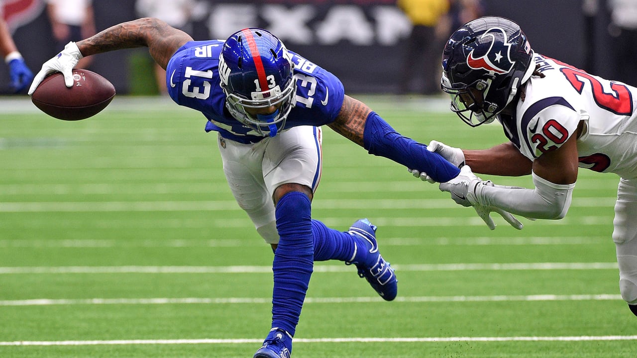 New York Giants wide receiver Odell Beckham (13) runs after making a catch  during the second half of an NFL football game against the Detroit Lions  Sunday, Dec. 18, 2016, in East